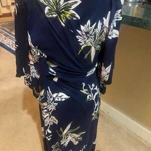 Green and White Floral Long Sleeve Dolman Dress for Resort Wear